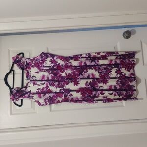 Floral Sleeveless Dress - Purple and White